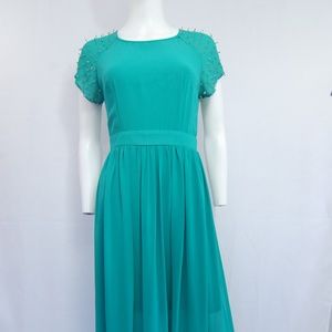 Katia Green Decorated Shoulder Dress